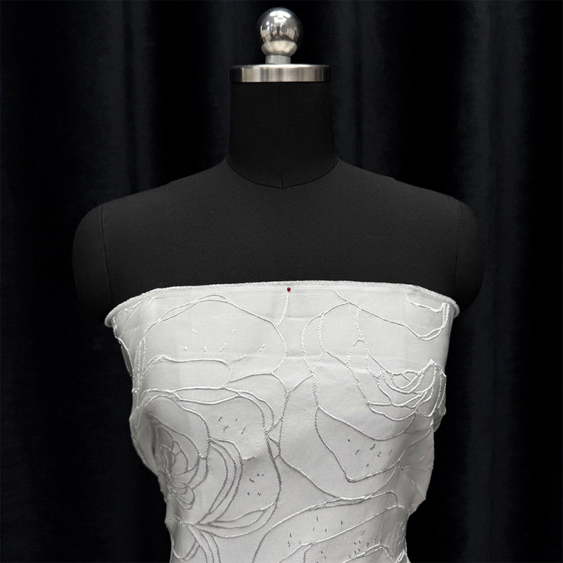 GCW-55006 Ivory Embroidered Rose Chiffon Fabric | 150cm